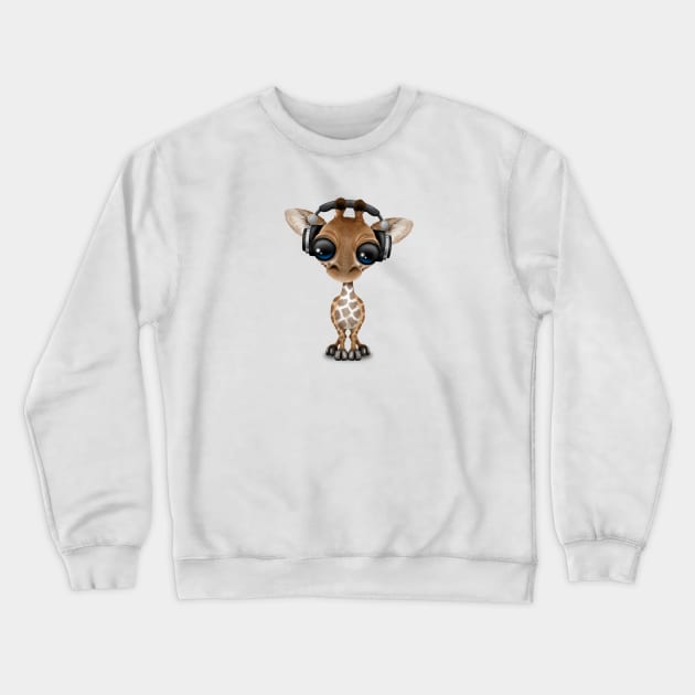 Cute Baby Giraffe Dj Wearing Headphones Crewneck Sweatshirt by jeffbartels